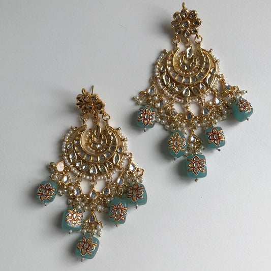 Kundan Ocean Blue Hand-Painted Earrings