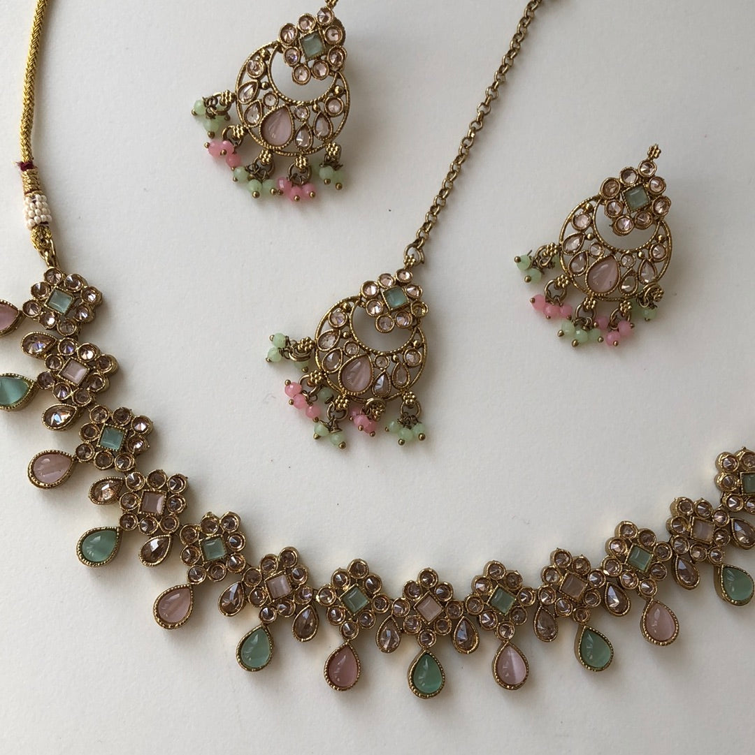 Two Tone Necklace Earring Tikka set