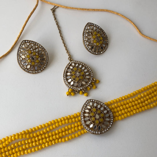 Haldi Drop Necklace Earring Tikka Set