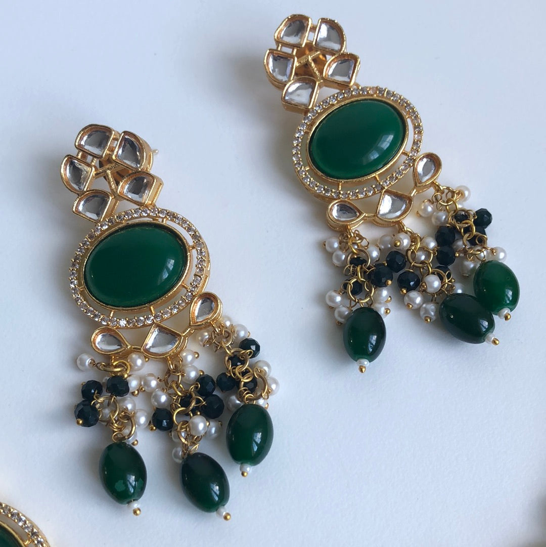 Stunning Emerald Green Stone Necklace Earring Set