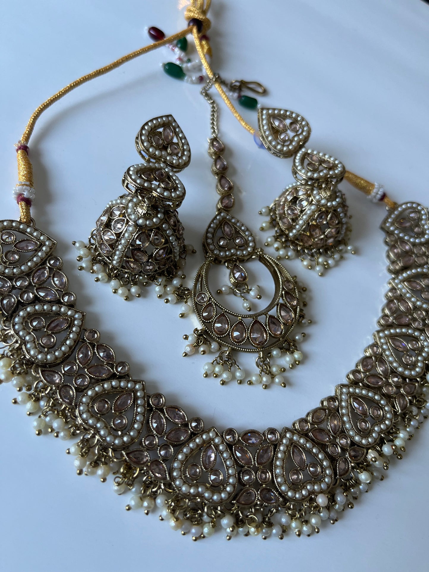 Heart Pearl Gold Jumke Necklace Set