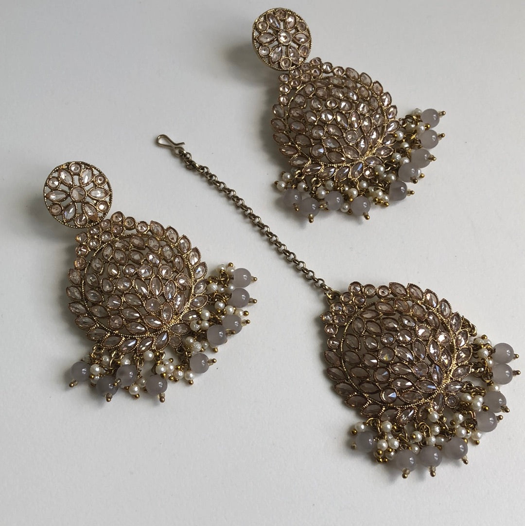 Royal Light Gray Earring Tikka Set