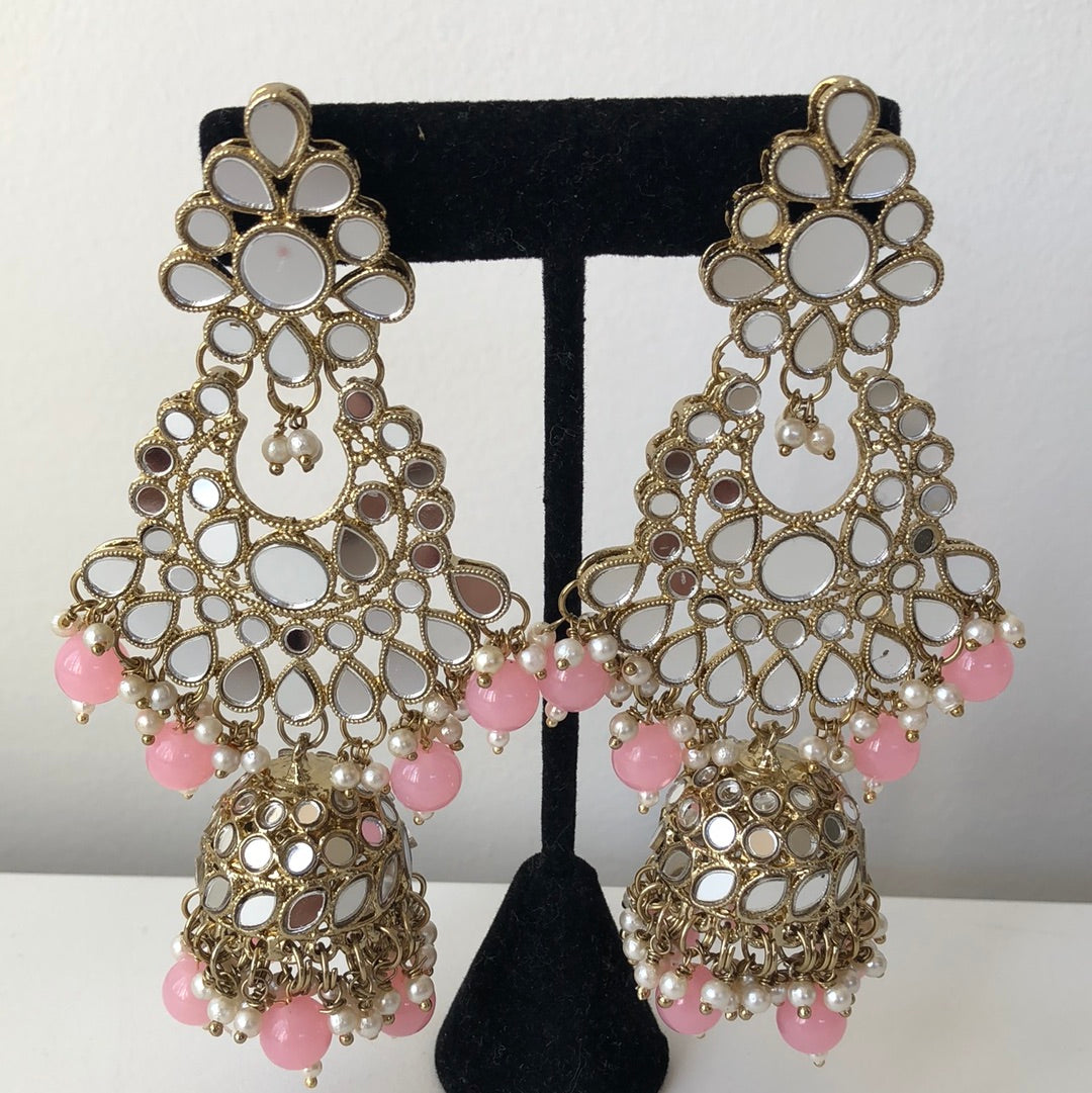 Mirrored Pink Pearl Jumke Earrings