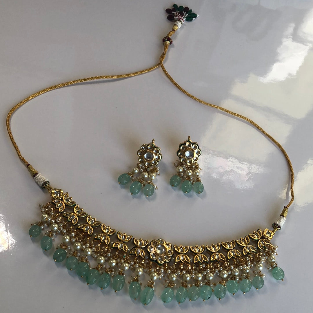 Green Blue Kundan Necklace Set