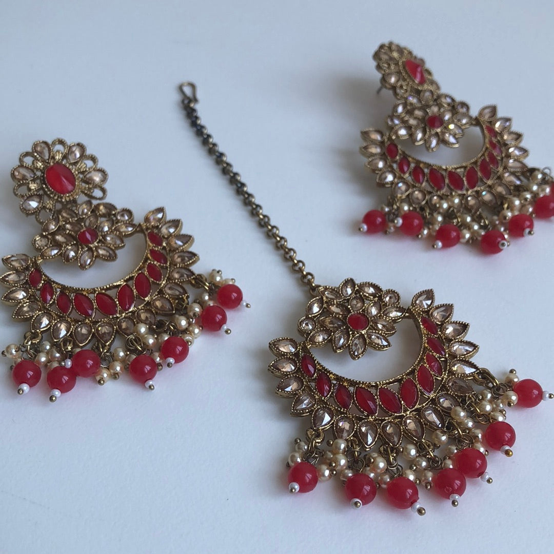 Red Earring Tikka Set