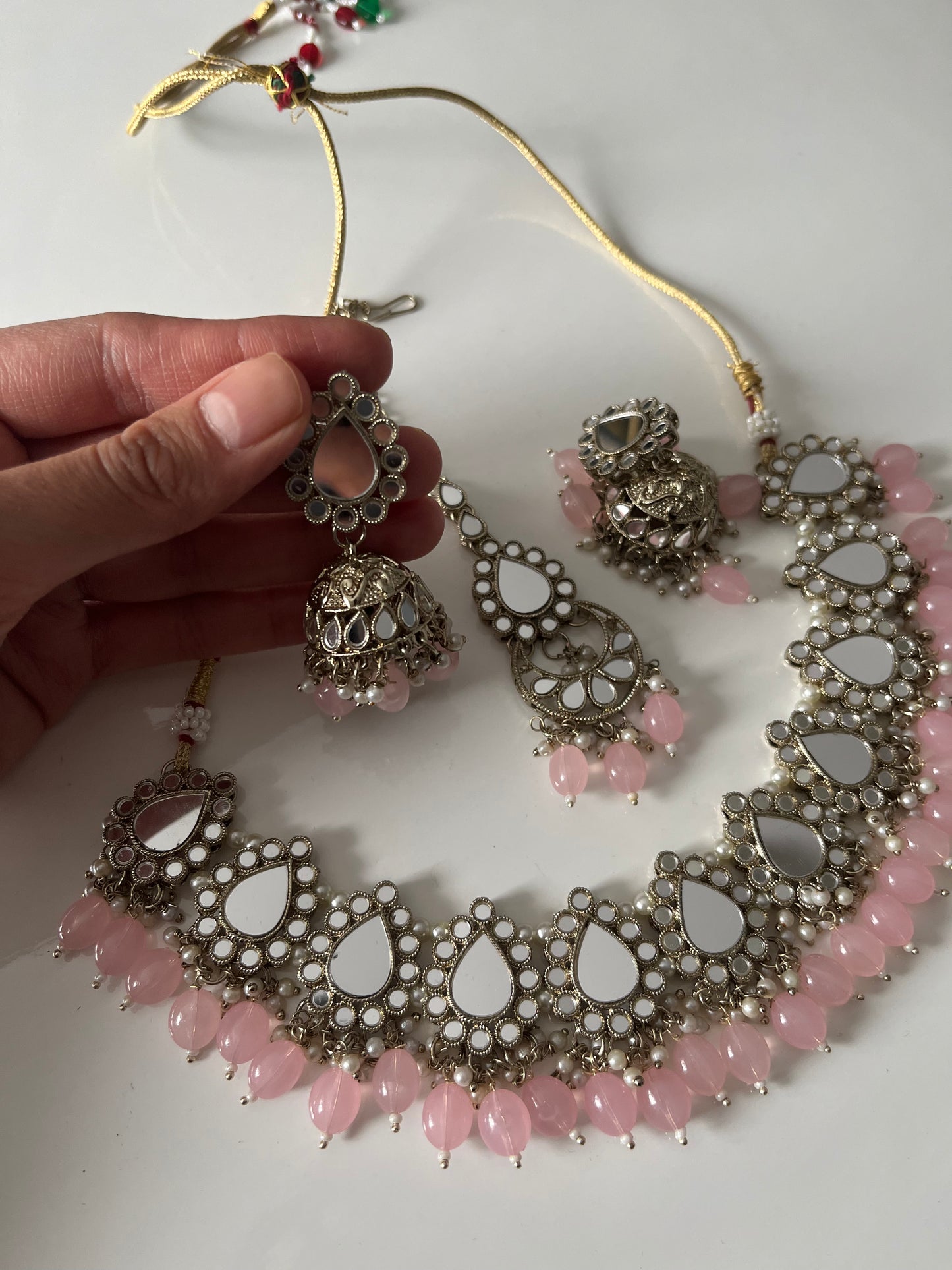 Baby Pink Mirror Necklace Set