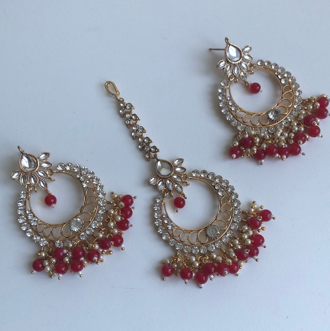 Crystal Red Earring Tikka Set