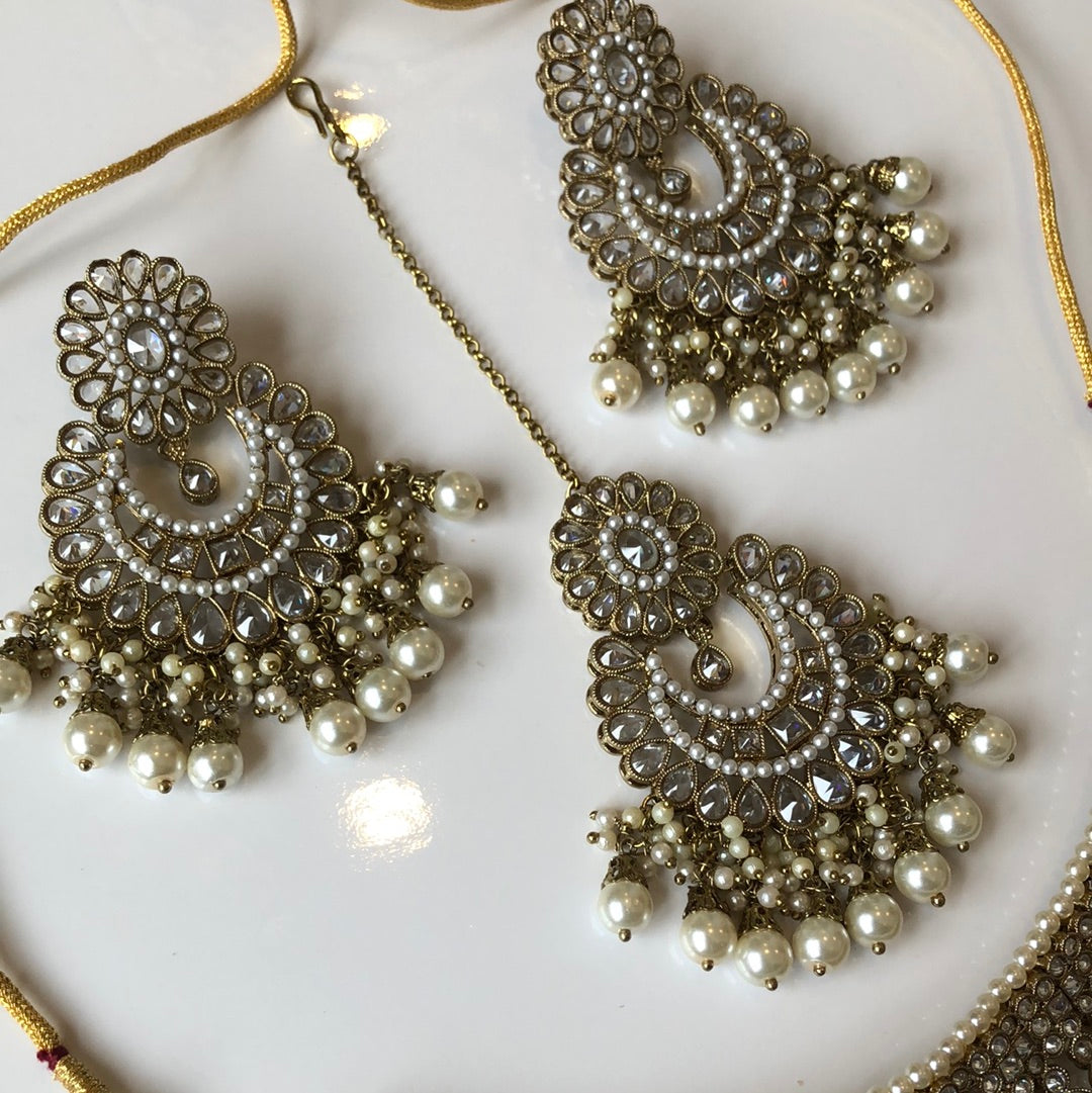 Gold Extravagant Bridal Necklace Earring Tikka Set