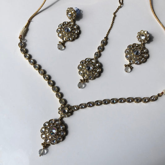 Gold Pendant Necklace Earring Tikka Set