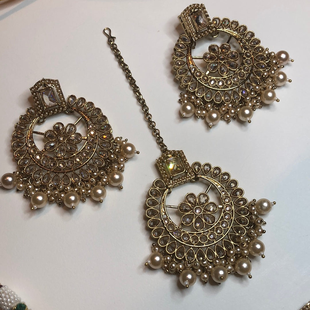 Polki Circle Necklace Earring Tikka Set