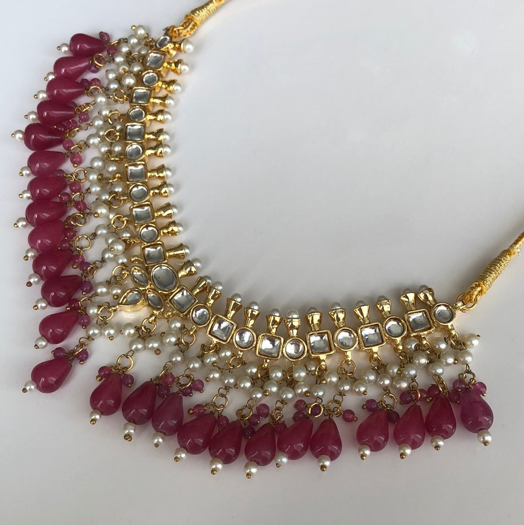 Fuchsia Pink Necklace Earring Tikka Set