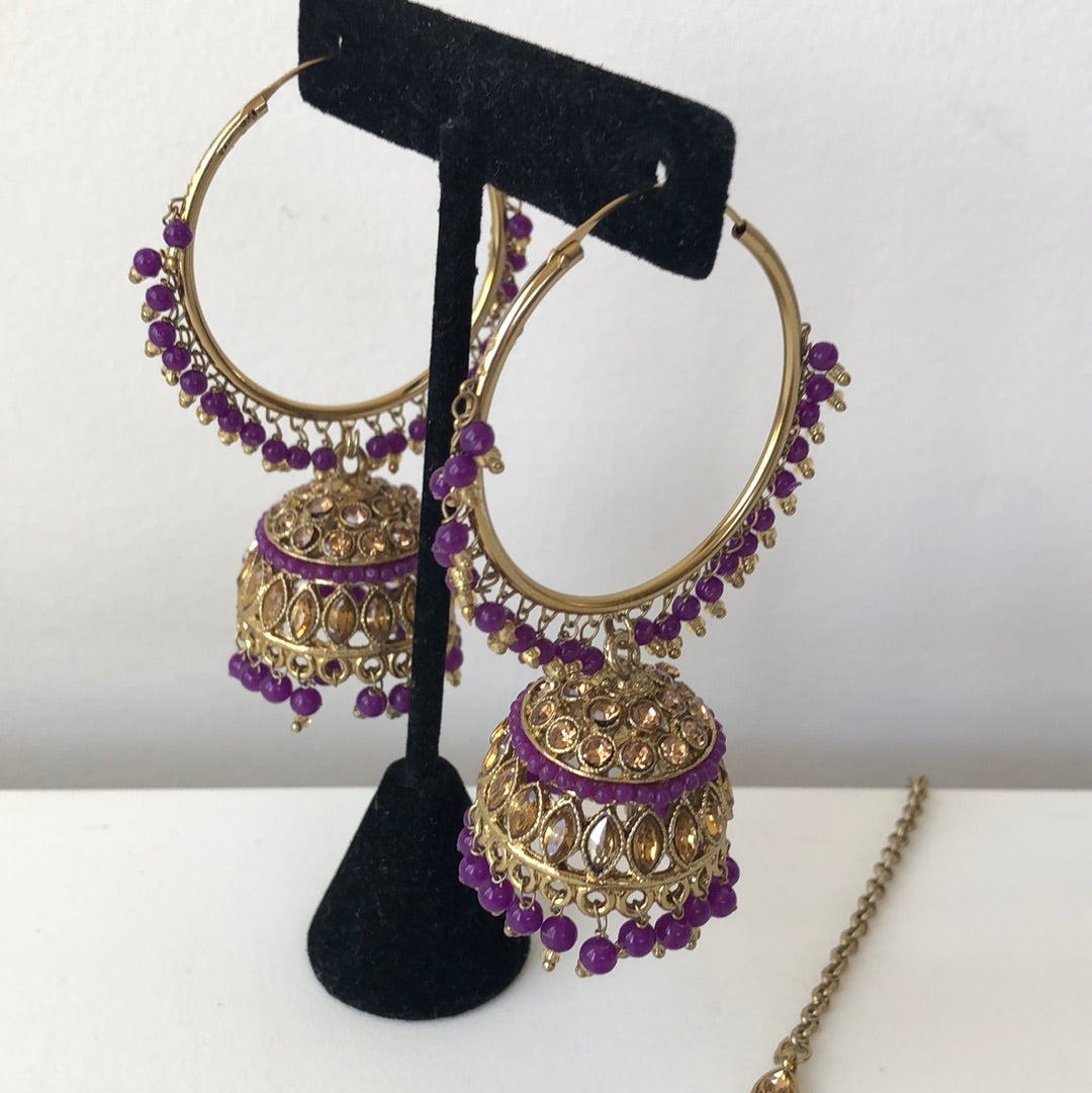 Purple Gold Jumke Earring Tikka Set