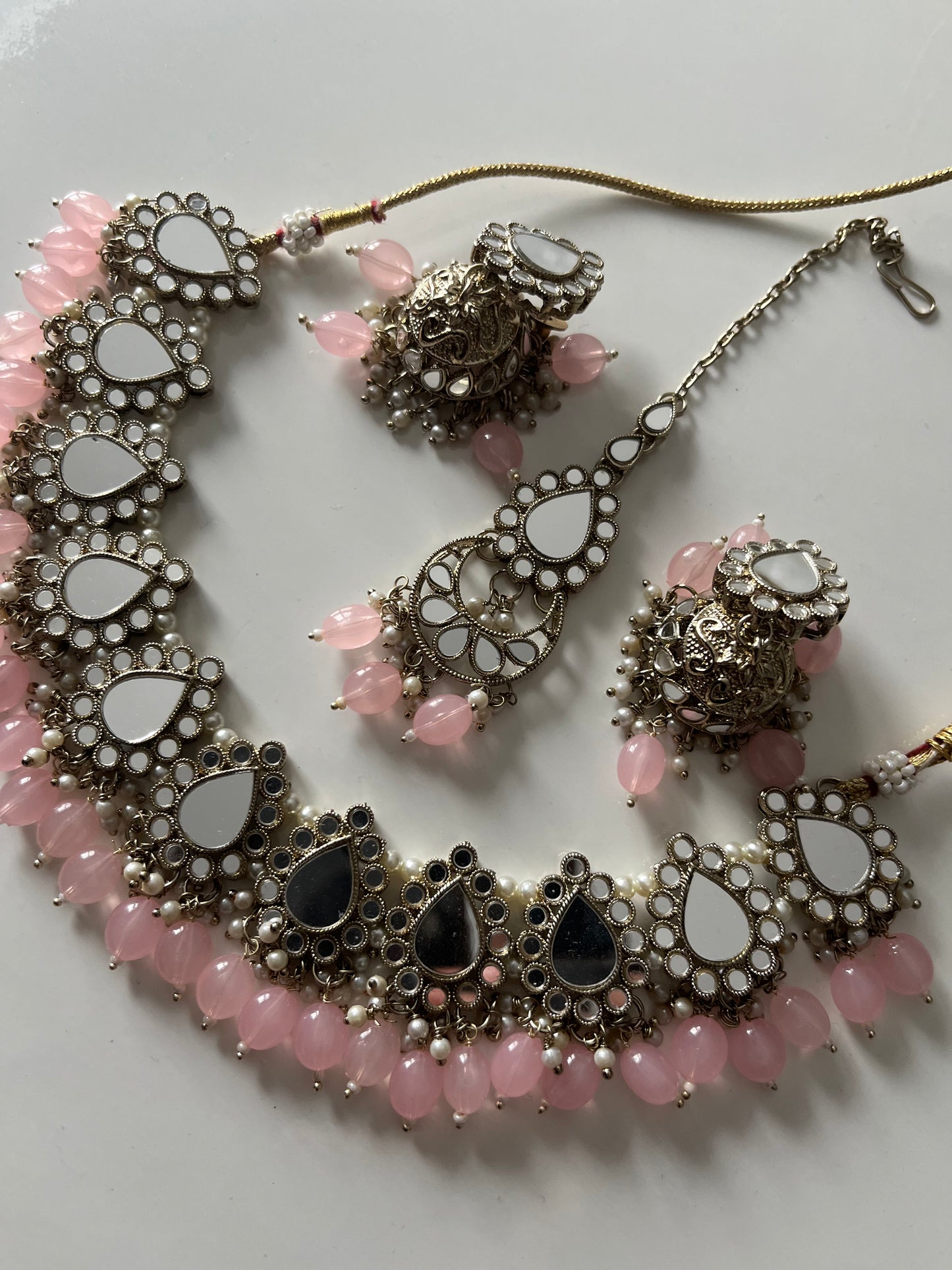 Baby Pink Mirror Necklace Set