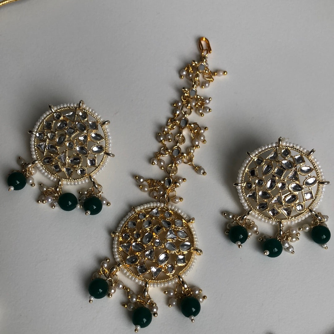 Circle Waterfall Emerald Green Necklace Earring Set