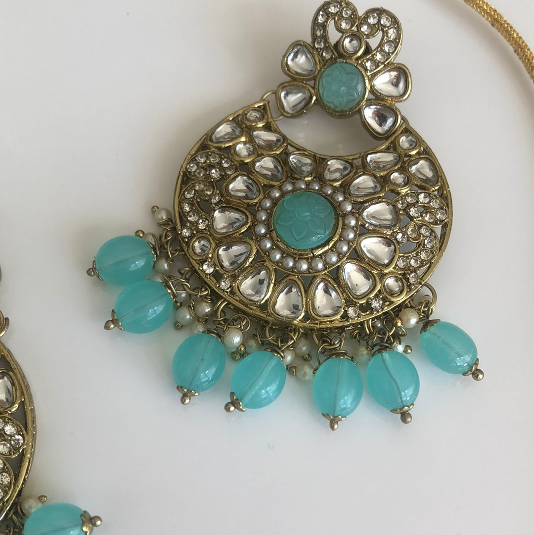 Bright Blue Necklace Earring Tikka Set