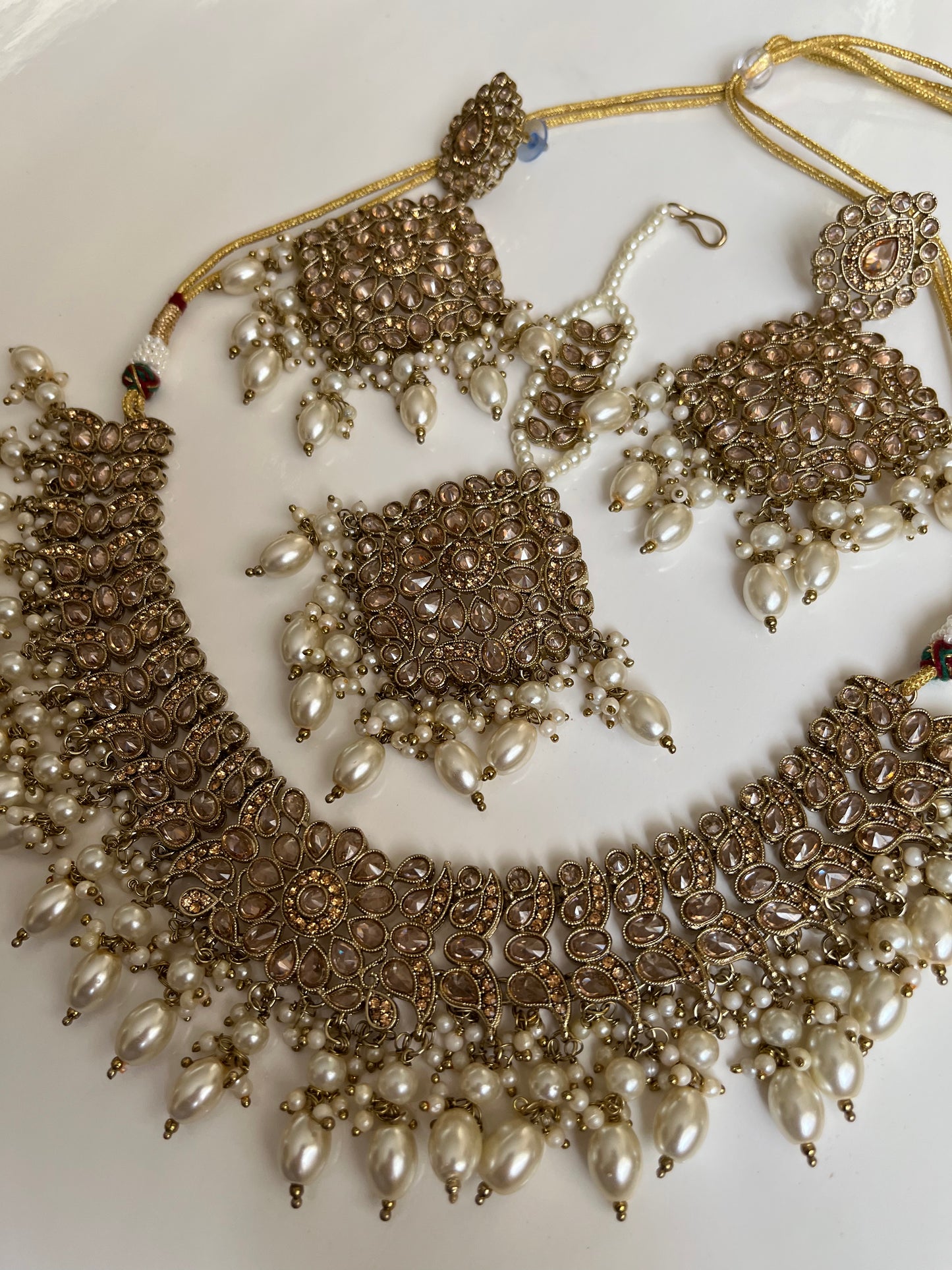 Gold Pearl Semi Bridal Spinal Tikka Set